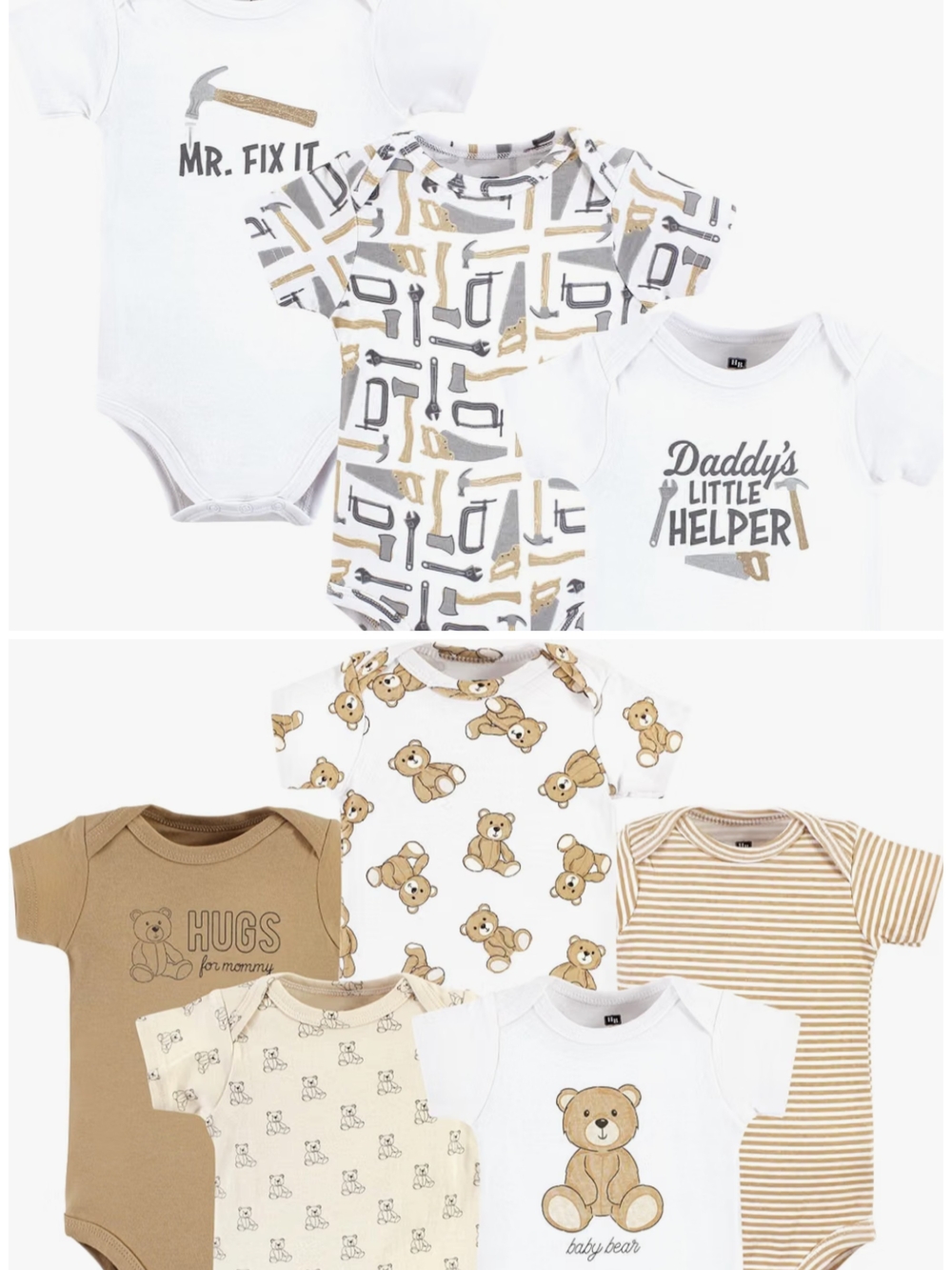 8 Onesies - Baby Boys' Neutral Tool & Bear Print One-Piece Bodysuit Set